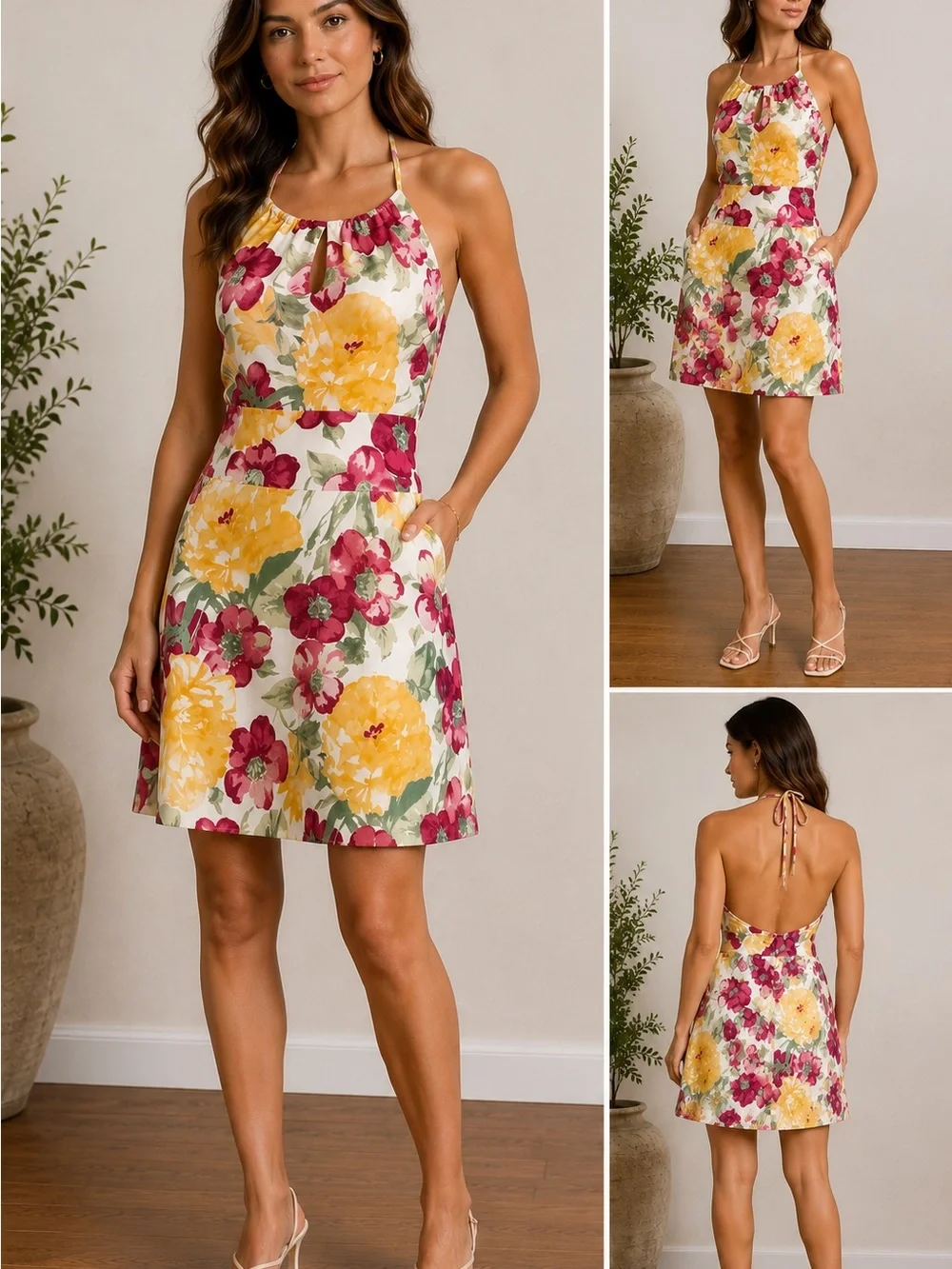 Ann Taylor LOFT Petites 12P 100% Silk Floral Halter Dress NWOT Keyhole Summer